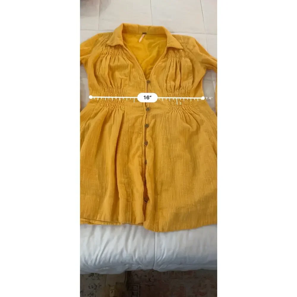 Free People Mini Dress Yellow 100% Cotton Size XS Pockets